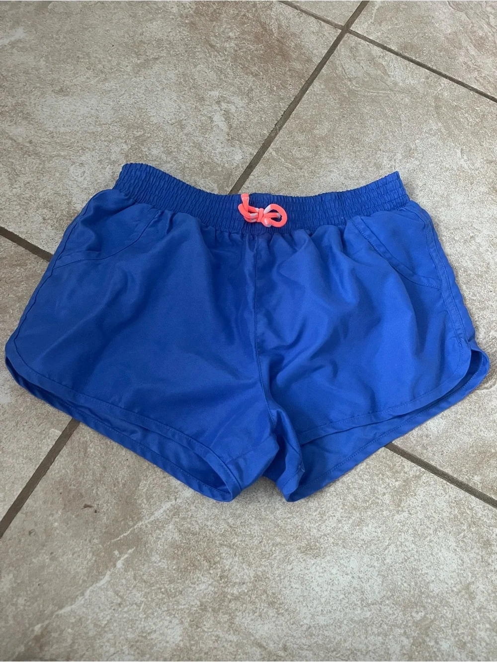 Kids Blue Swim Shorts with Pink Drawstring
